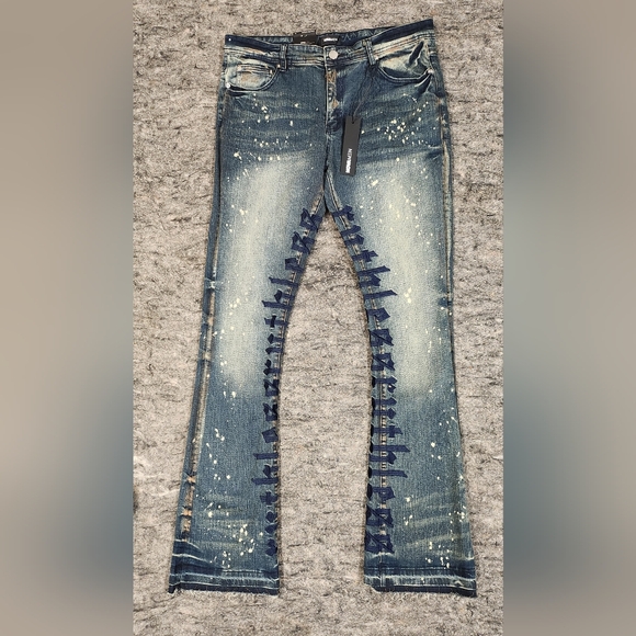 Ruthless Embroidered Stacked Skinny Flare Jeans - Vintage Blue - Picture 3 of 7